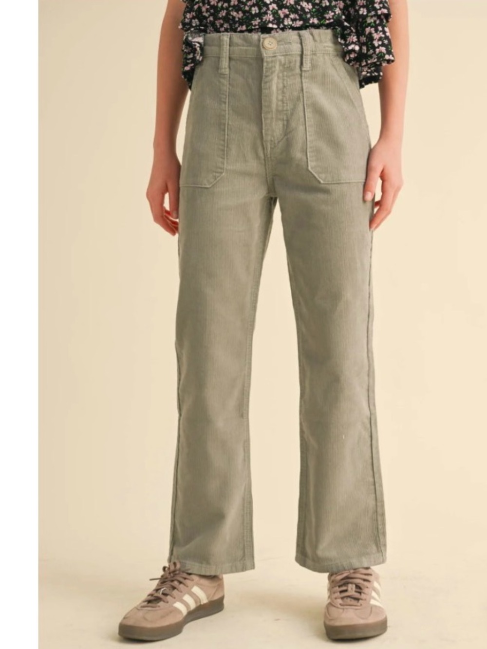 Kids Sage Green Corduroy Straight-Leg Jeans